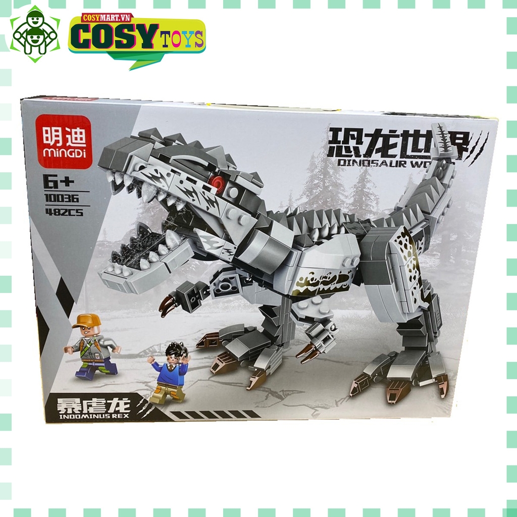 Đồ chơi lắp ghép xếp hình khủng long bạo chúa T-Rex trắng với hơn 482 chi tiết