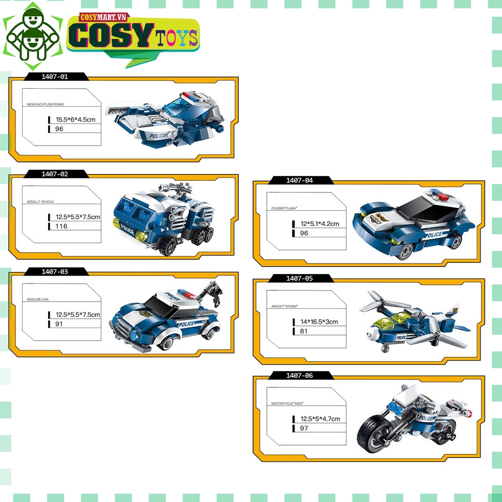 Đồ chơi lắp ghép xếp hình robot cảnh sát biến hình cao cấp 6 trong 1 cho bé