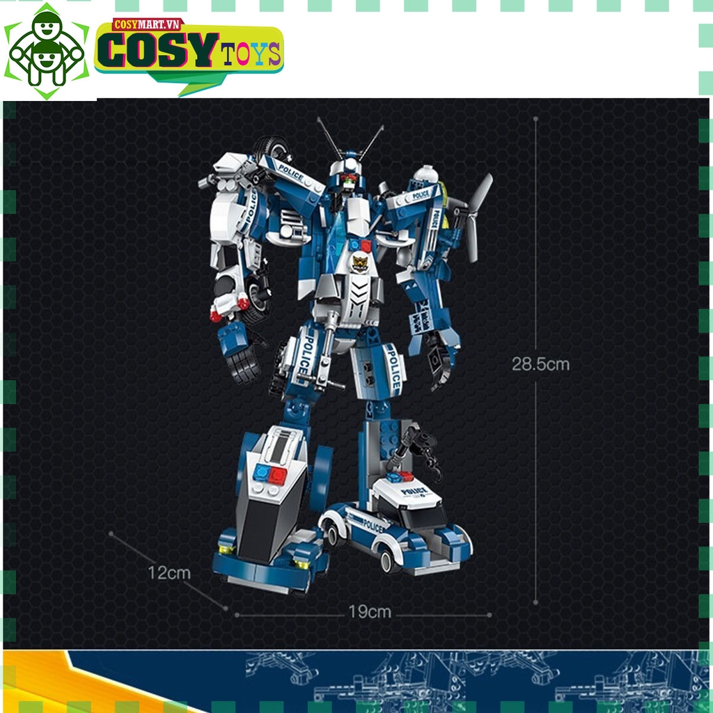 Đồ chơi lắp ghép xếp hình robot cảnh sát biến hình cao cấp 6 trong 1 cho bé