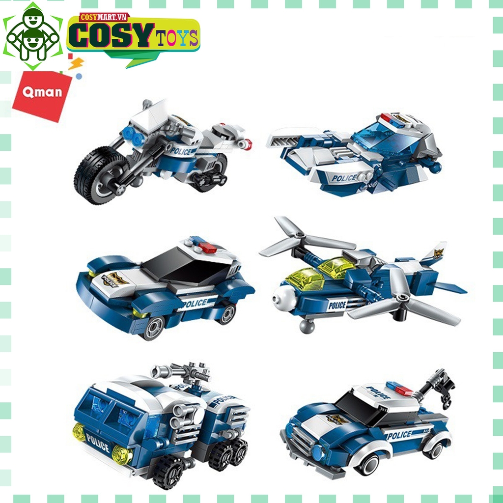 Đồ chơi lắp ghép xếp hình robot cảnh sát biến hình cao cấp 6 trong 1 cho bé