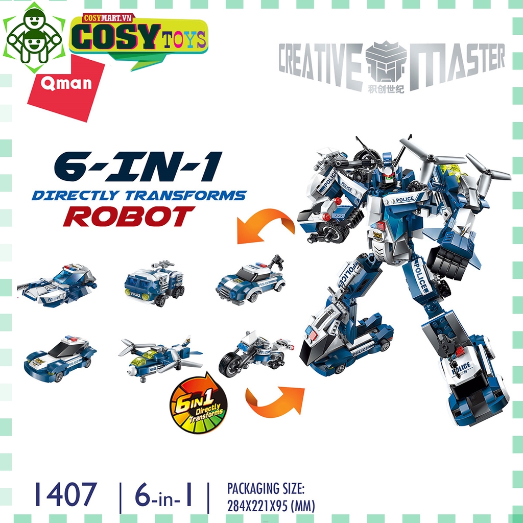 Đồ chơi lắp ghép xếp hình robot cảnh sát biến hình cao cấp 6 trong 1 cho bé
