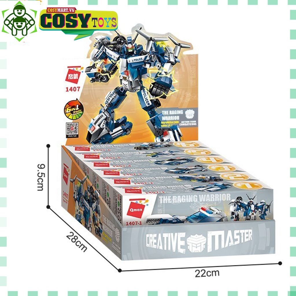 Đồ chơi lắp ghép xếp hình robot cảnh sát biến hình cao cấp 6 trong 1 cho bé
