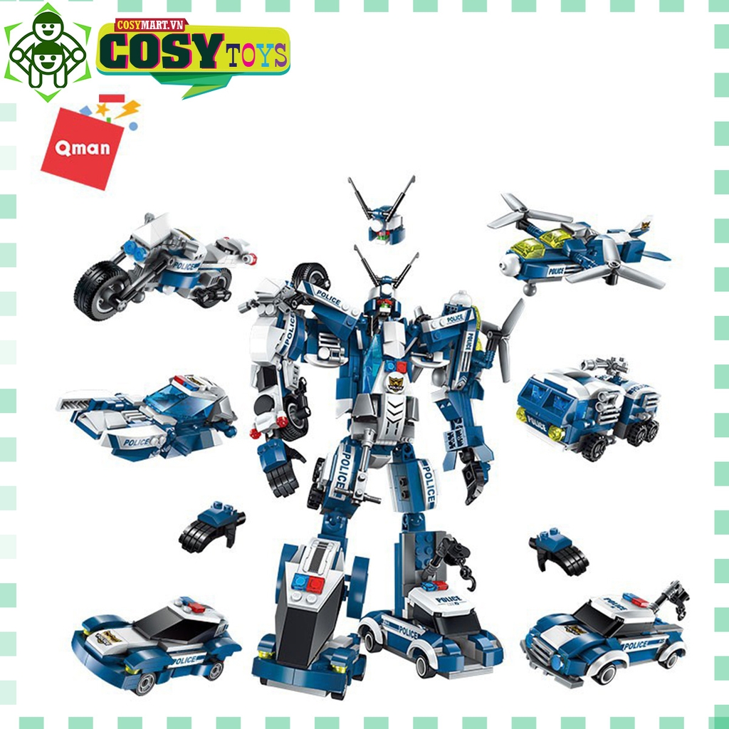 Đồ chơi lắp ghép xếp hình robot cảnh sát biến hình cao cấp 6 trong 1 cho bé