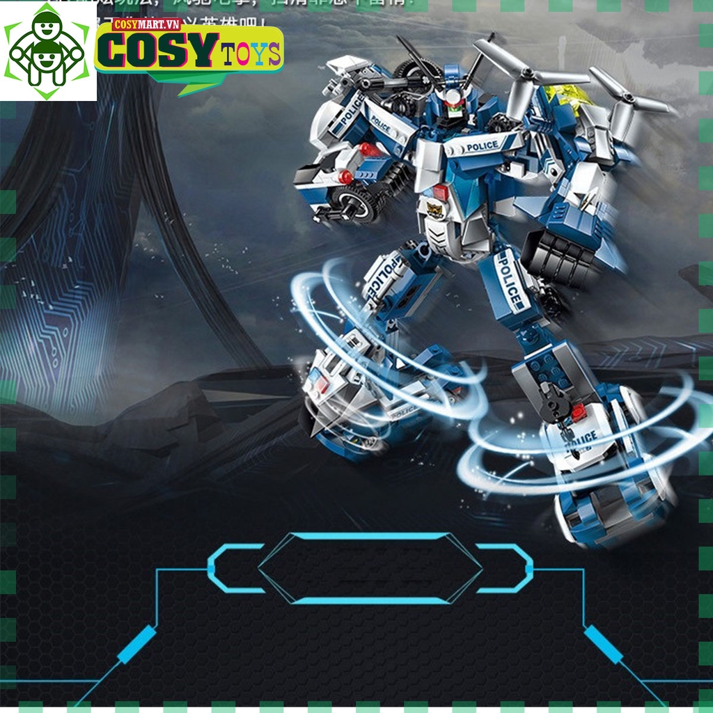 Đồ chơi lắp ghép xếp hình robot cảnh sát biến hình cao cấp 6 trong 1 cho bé