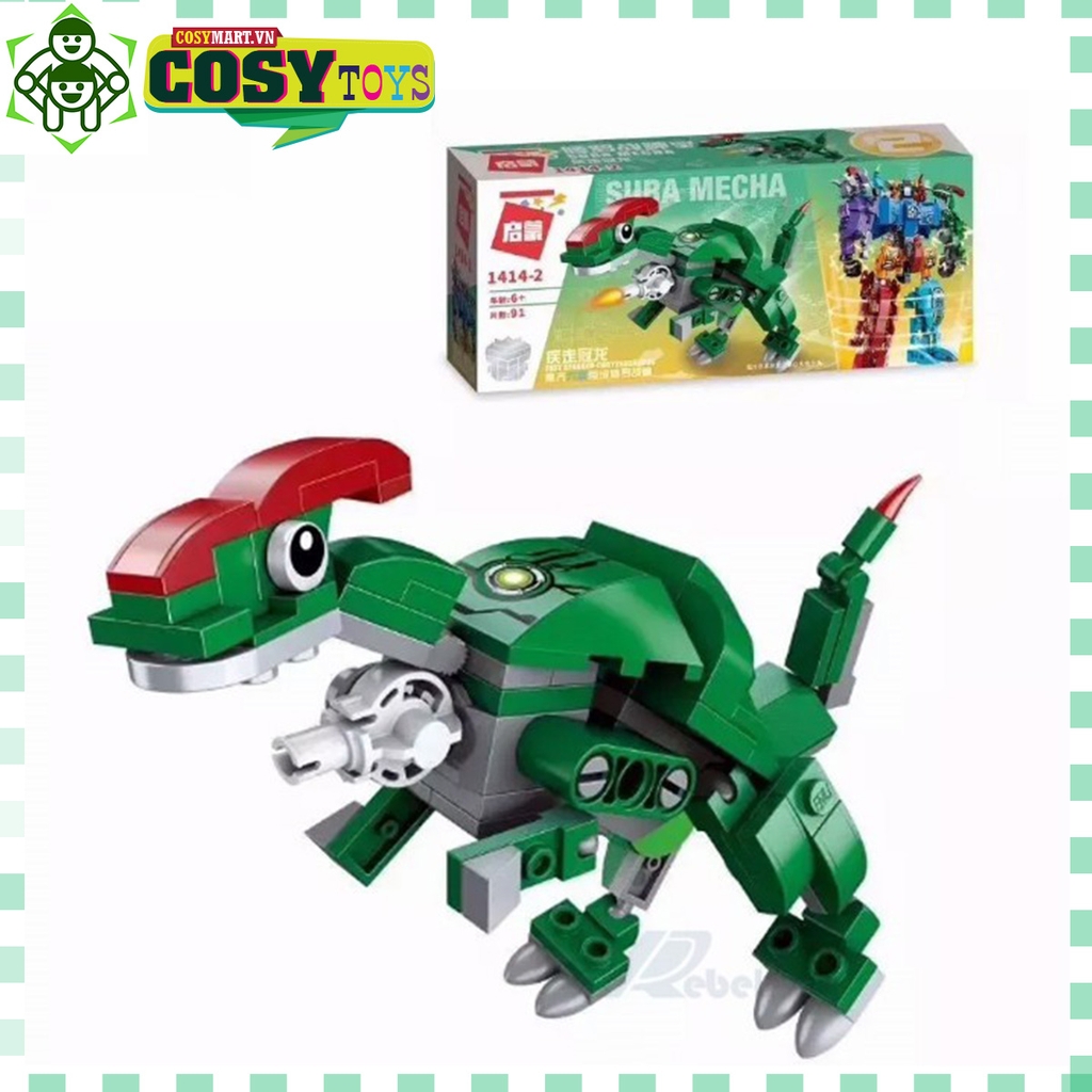Đồ chơi lắp ghép xếp hình robot chiến binh Sura Mecha khủng long biến hình 6 trong 1 cho bé