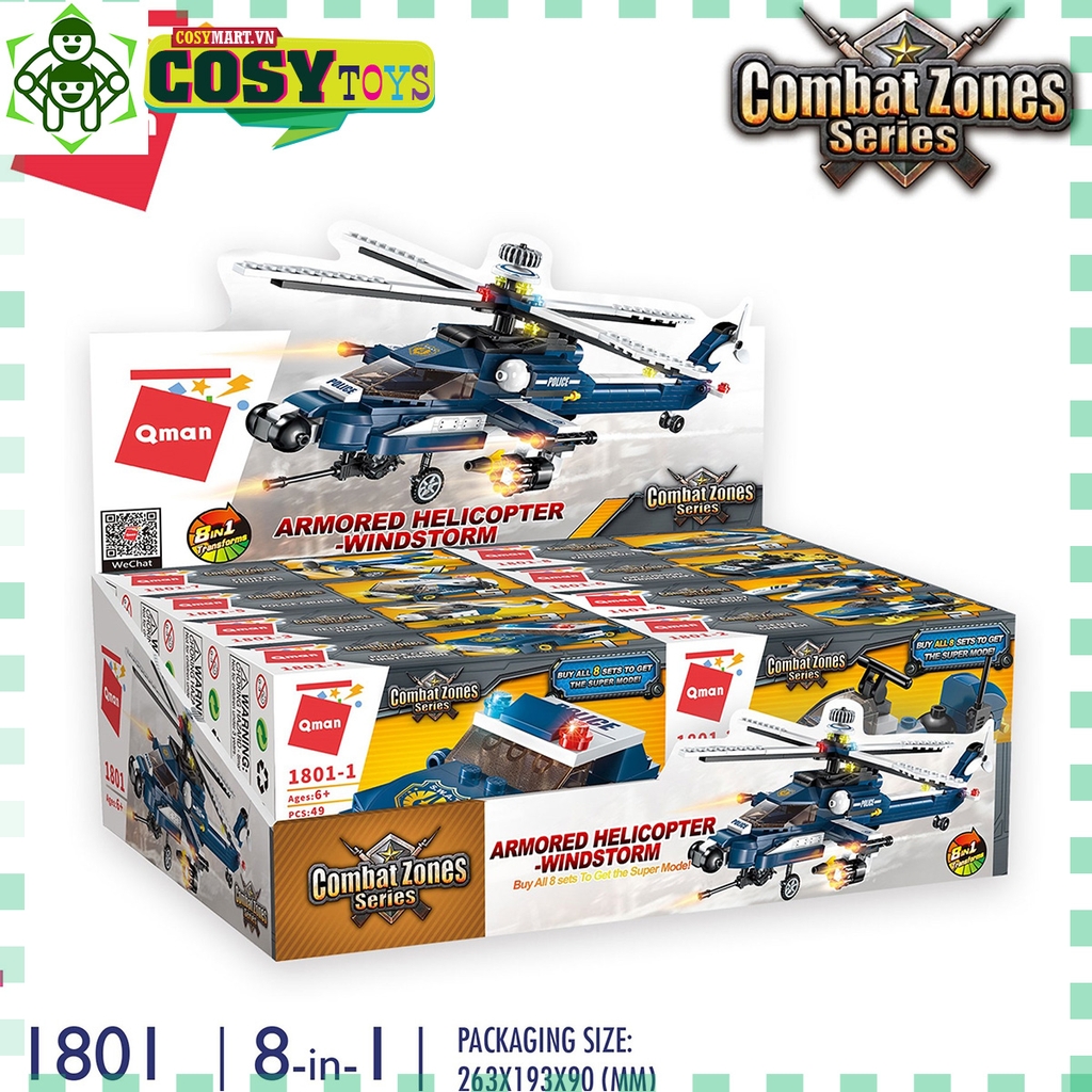 Đồ chơi lắp ghép xếp hình trực thăng vũ trang cao cấp 8 trong 1 với 390 chi tiết cho bé