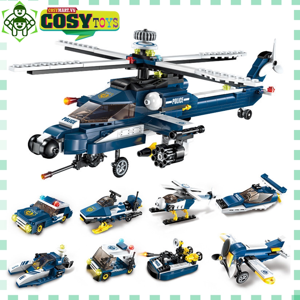 Đồ chơi lắp ghép xếp hình trực thăng vũ trang cao cấp 8 trong 1 với 390 chi tiết cho bé