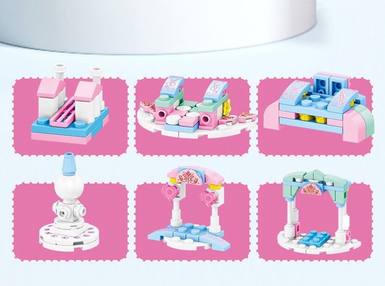 Đồ chơi lắp ghép xếp hình lâu đài công chúa 6 in 1 với 150 mảnh ghép, mẫu lâu đài lớn và nhiều chi tiết cho bé