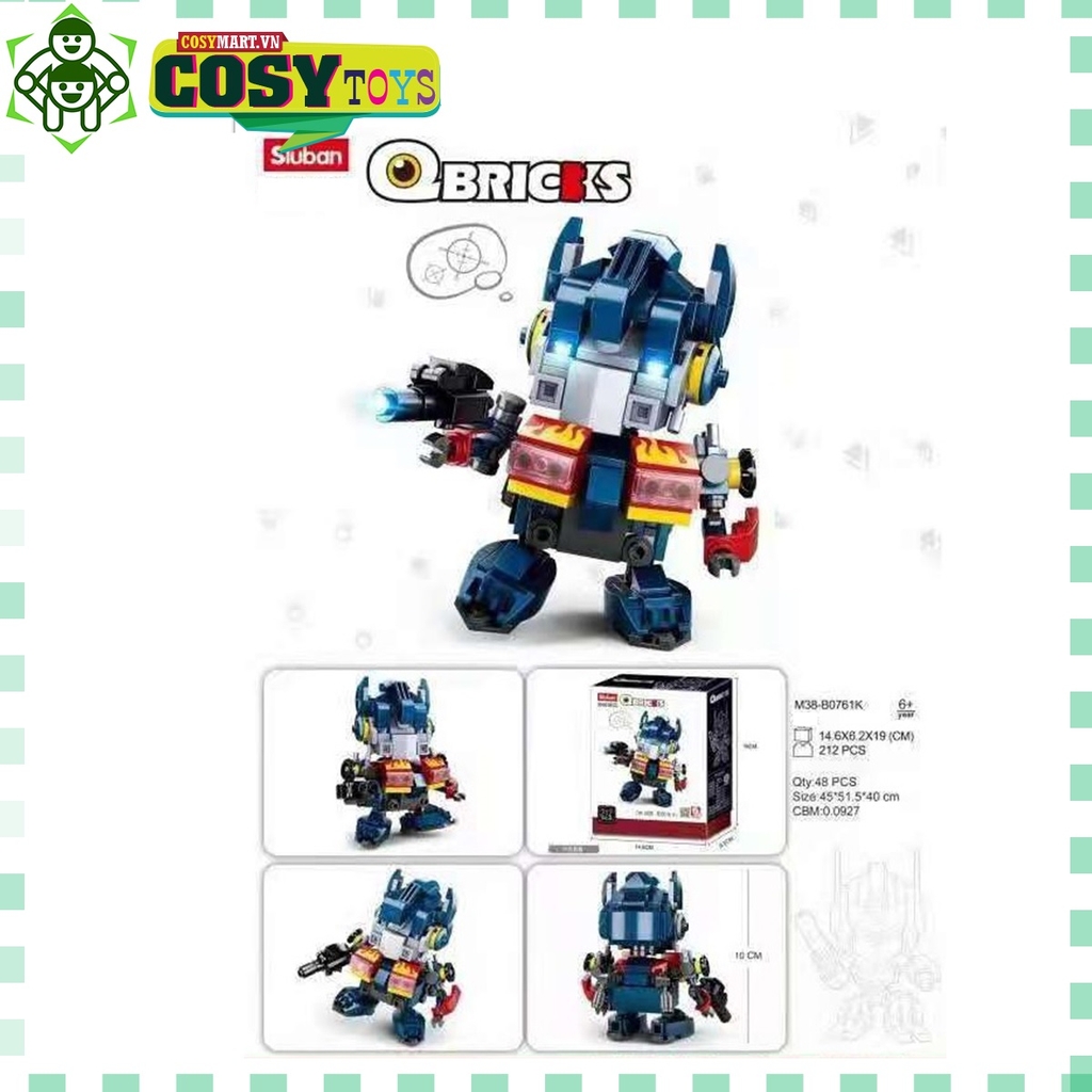 Đồ chơi lắp ghép xếp hình chiến binh Optimus Prime của Autobot giáp xanh với 212 mảnh ghép, mẫu robot lớn, khớp có cử động được và nhiều chi tiết cho bé