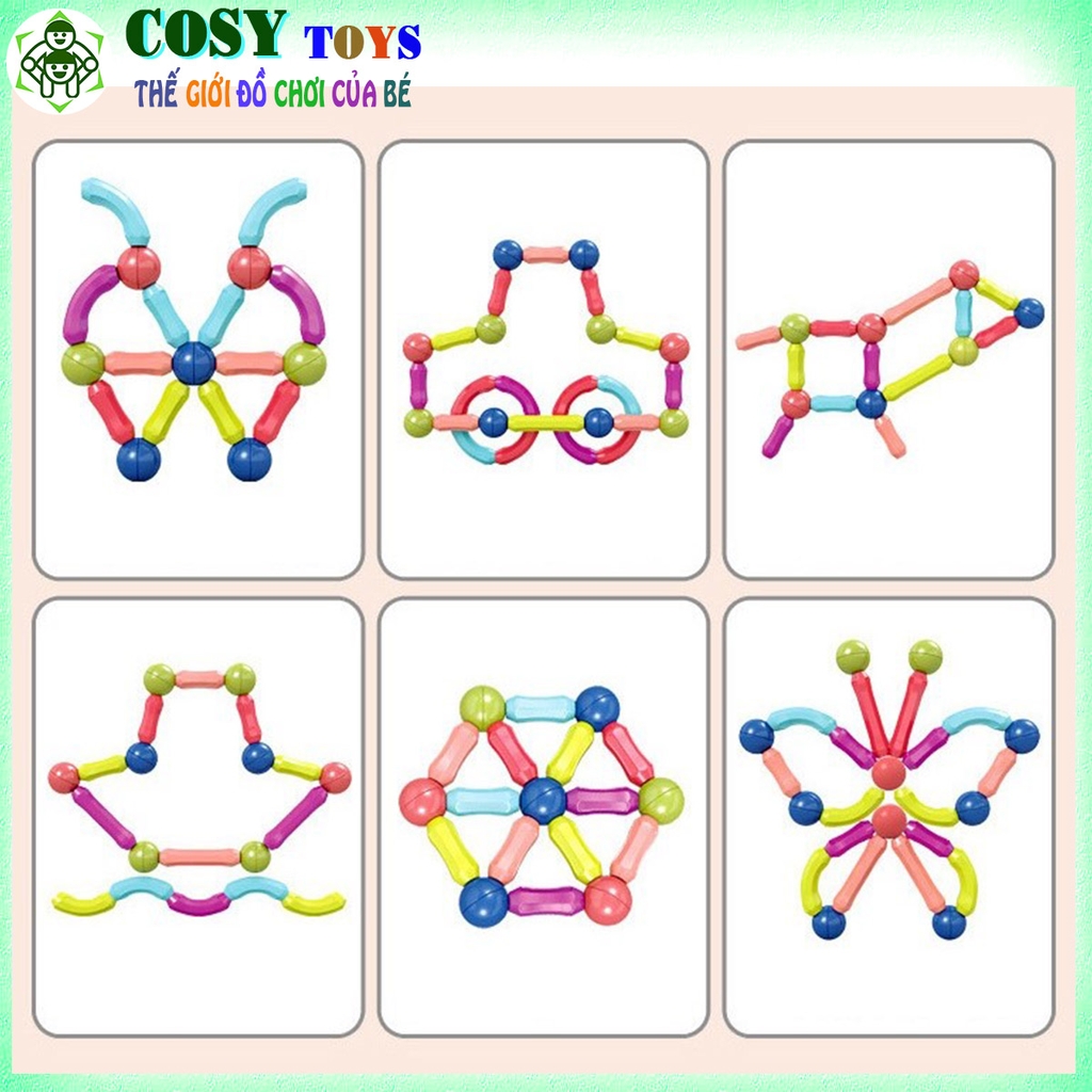 Bộ đồ chơi xếp hình nam châm, ghép hình nam châm dạng que, đầy đủ chi tiết, làm bằng chất liệu nhựa nguyên sinh ABS cao cấp, an toàn cho bé