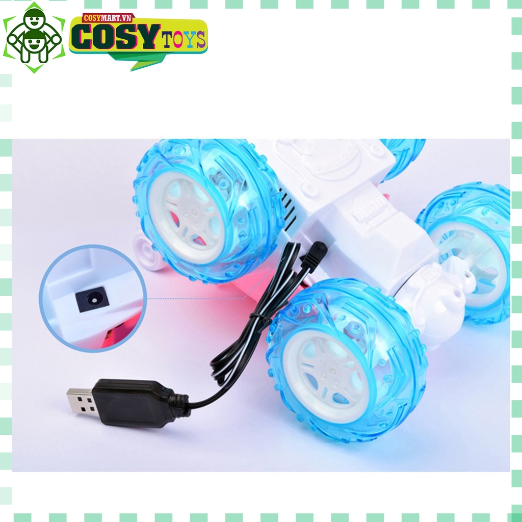 Đồ chơi xe nhào lộn 360 có điều khiển có đèn led và âm thanh cho bé khi chơi