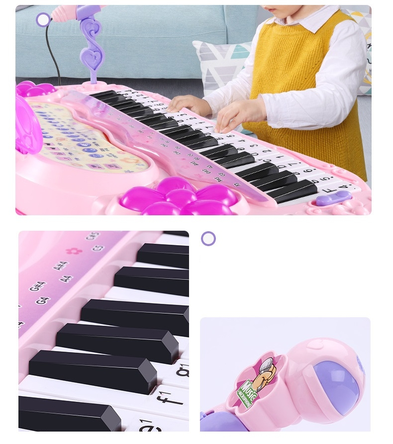 Đàn piano cỡ lớn có chân và ghế ngồi, có sạc, nhạc và ghi âm cho bé