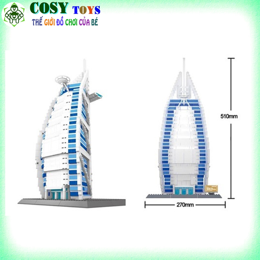 Đồ chơi lắp ghép xếp hình khách sạn 7 sao Burj Al Arab của Dubai với 1368 chi tiết