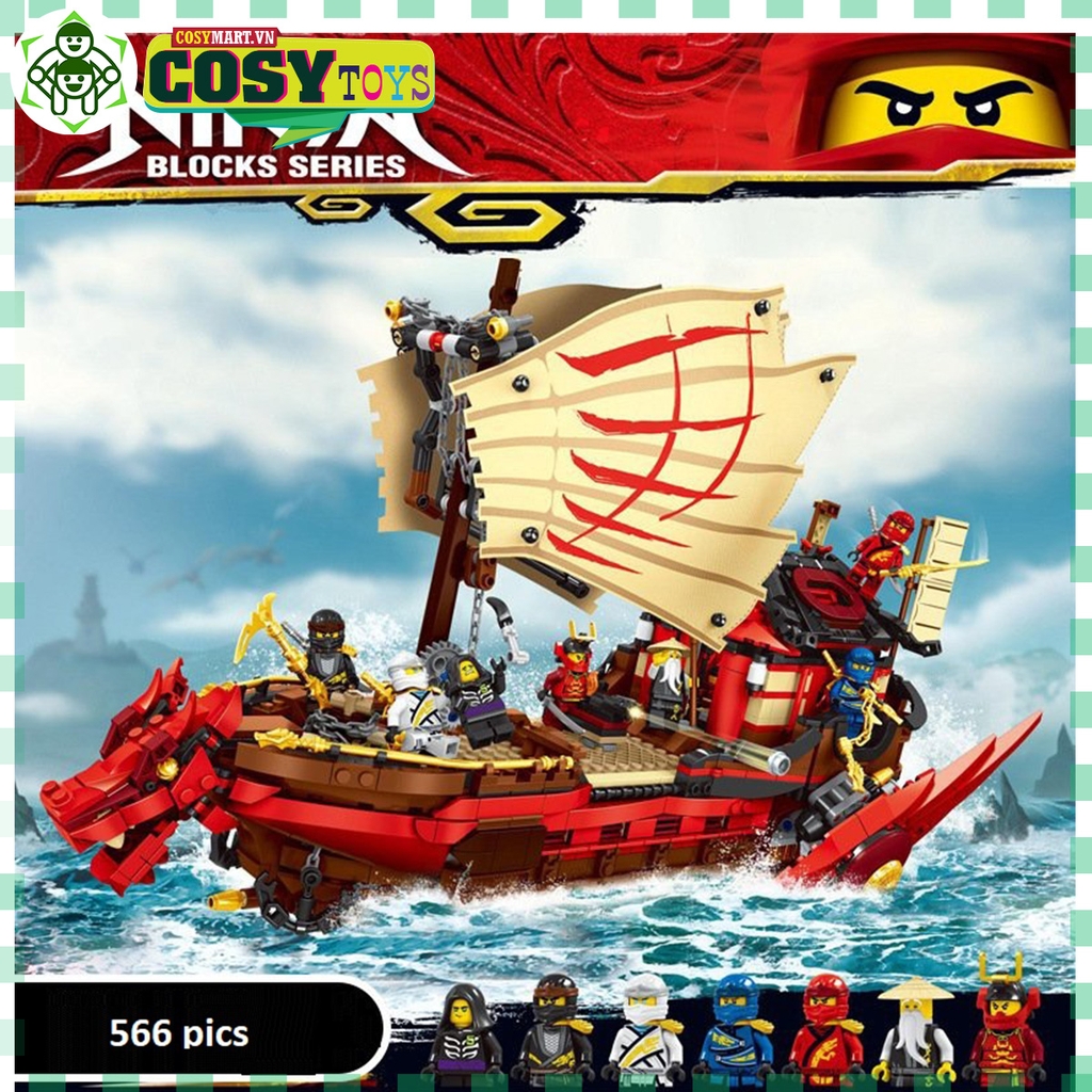 Đồ chơi lắp ghép xếp hình Siêu Tàu rồng Chiến Destiny's Bounty chở chiến binh ninjago hơn 566 chi tiết