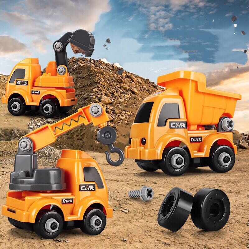 Túi đồ chơi xe lắp ráp, mẫu 4 xe công trường cho bé