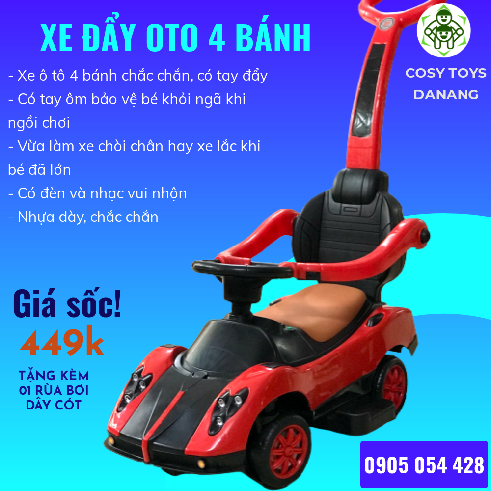 XE ĐẨY Ô TÔ CÓ TAY ĐẨY PHỤ ĐA CHỨC NĂNG CHO BÉ