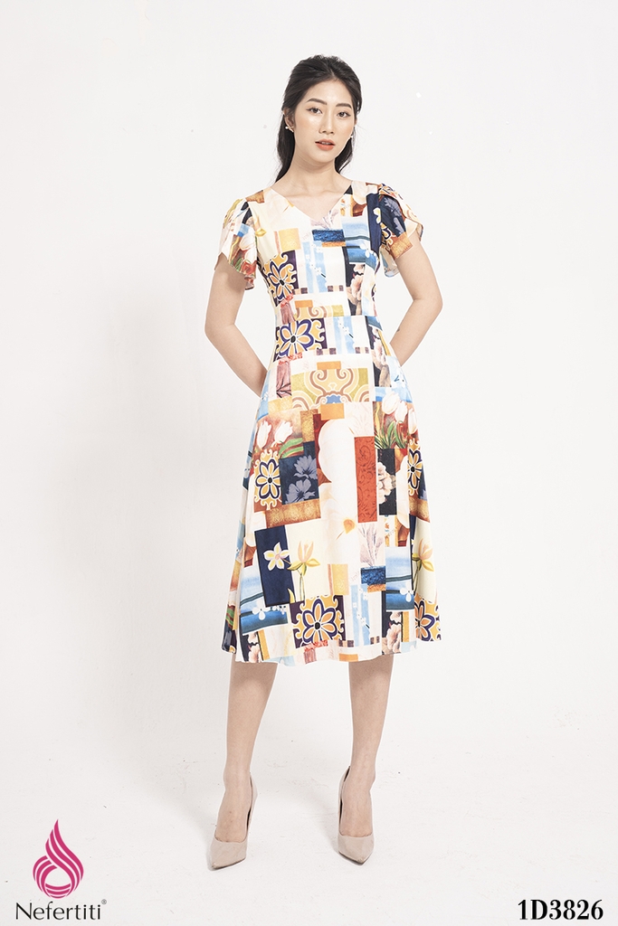 Đầm họa tiết chữ A tùng váy đắp chéo KK116-07 | Thời trang công sở K&K  Fashion