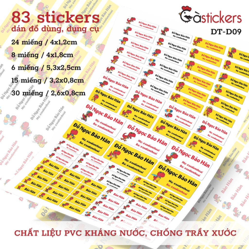 Bộ 83 sticker dán in tên bé - dán đồ dùng cá nhân cho bé mẫu giáo, mầm non, tiểu học - sticker dán độ bền cao kháng nước