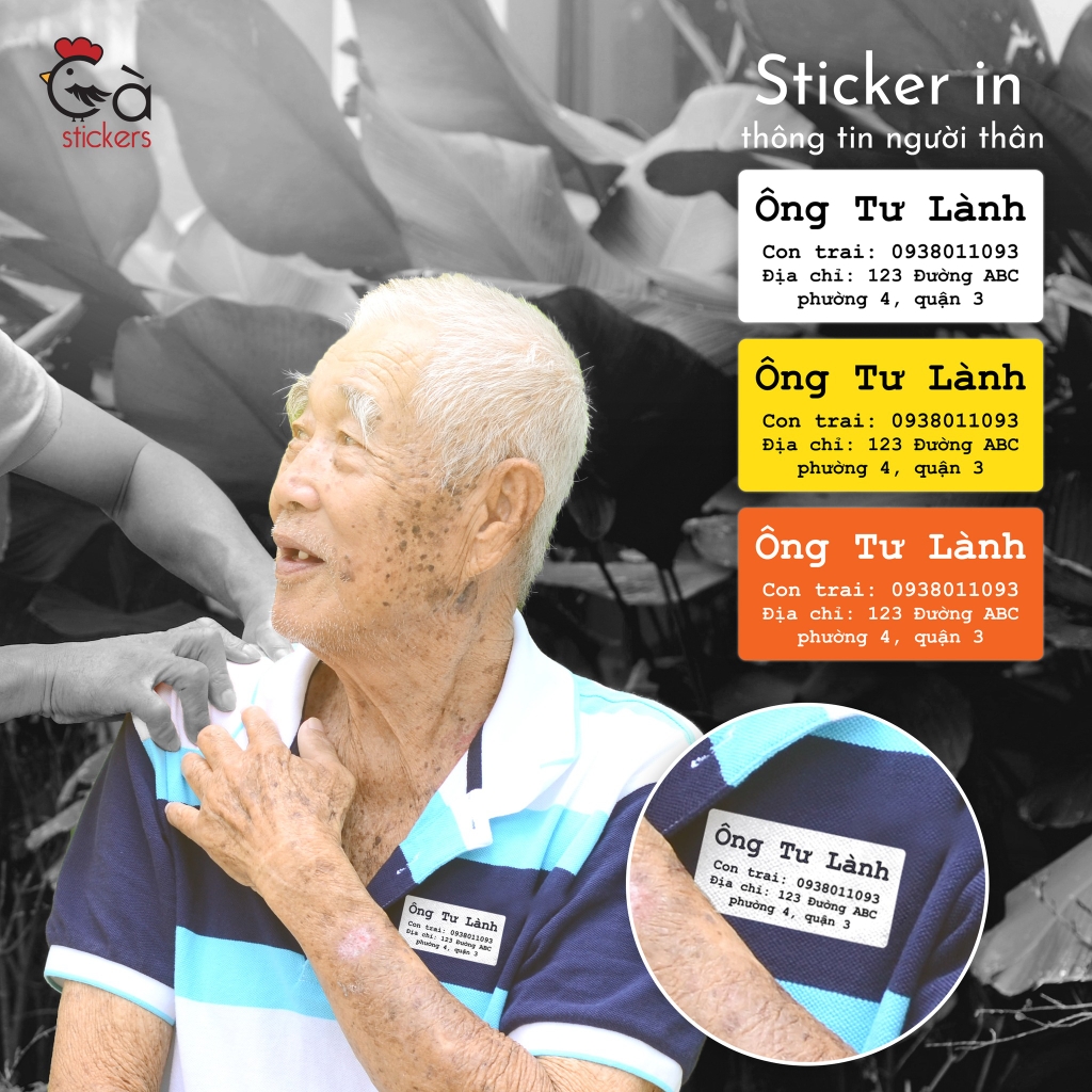 Set 16 sticker ủi in thông tin người thân