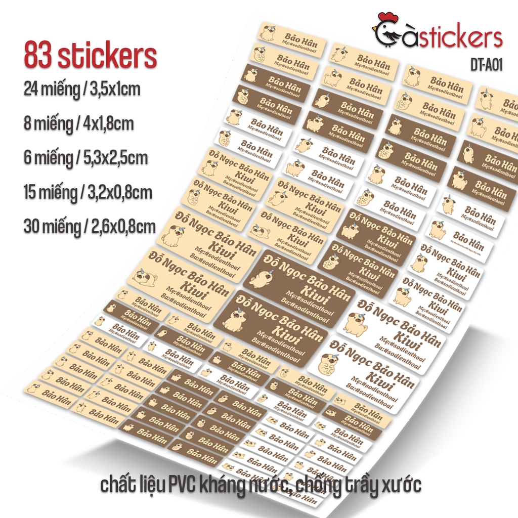 Bộ 83 sticker dán in tên bé - dán đồ dùng cá nhân cho bé mẫu giáo, mầm non, tiểu học - sticker dán độ bền cao kháng nước