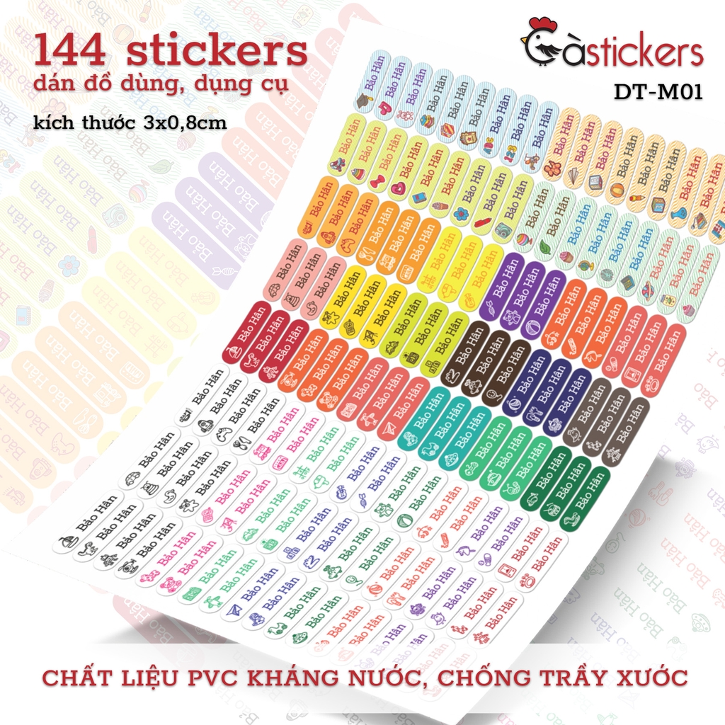 Sticker dán in tên trẻ em GaStickers DTM bộ 144 miếng