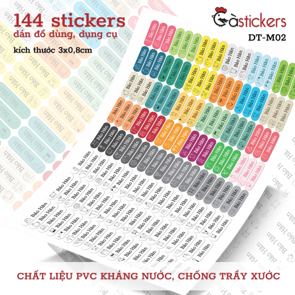 Sticker dán in tên trẻ em GaStickers DTM bộ 144 miếng