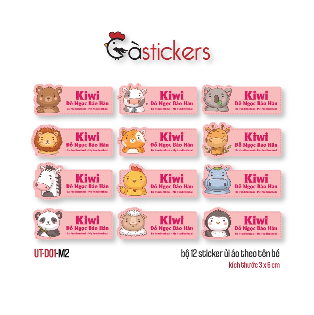 Sticker ủi áo in tên trẻ em GaStickers UT-D01- bộ 12 miếng kích thước 3 x 6 cm
