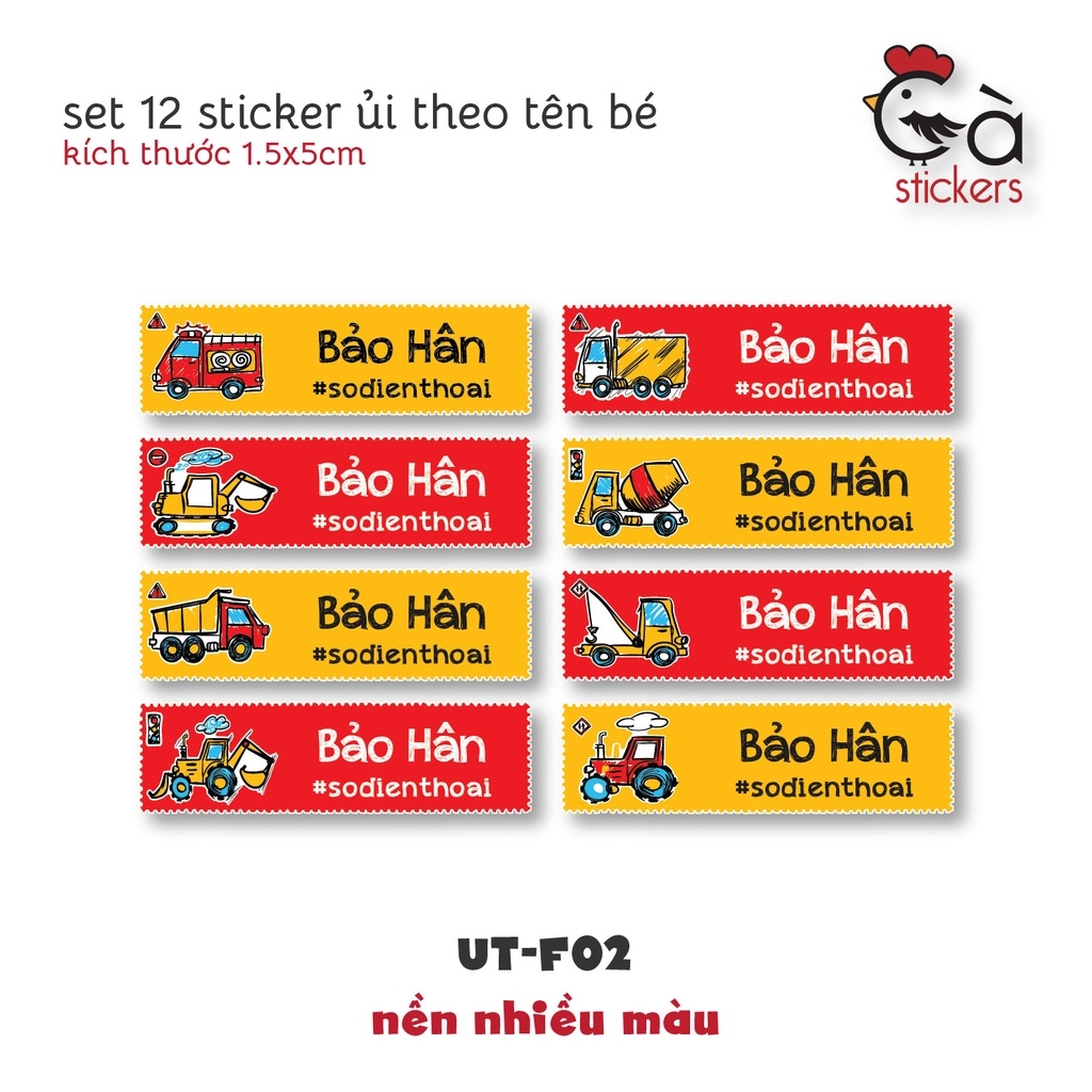 Sticker ủi áo in tên trẻ em GaSticker UT-F02- bộ 8 miếng kích thước 1,5 x 5 cm