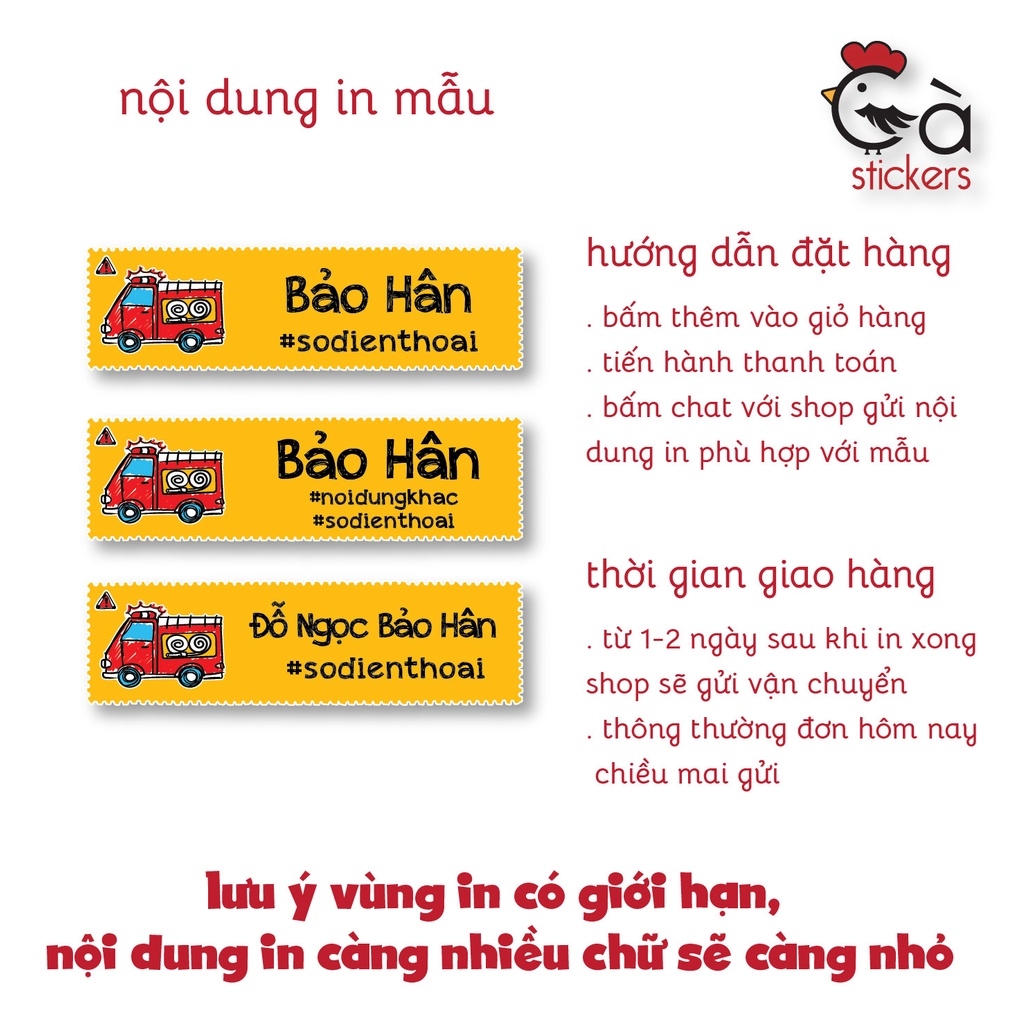 Sticker ủi áo in tên trẻ em GaSticker UT-F02- bộ 8 miếng kích thước 1,5 x 5 cm