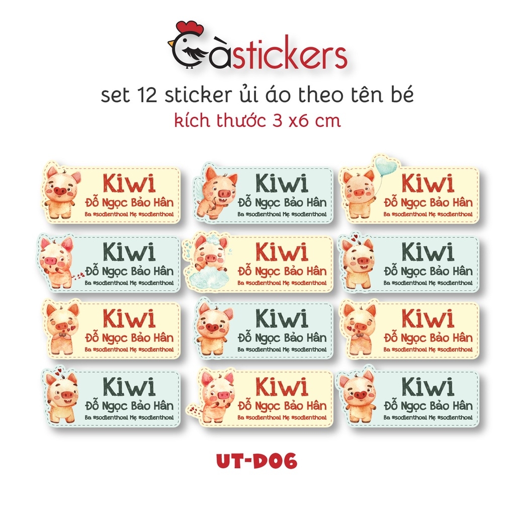Sticker ủi áo in tên trẻ em GaStickers UT-D06- bộ 12 miếng kích thước 3 x 6 cm