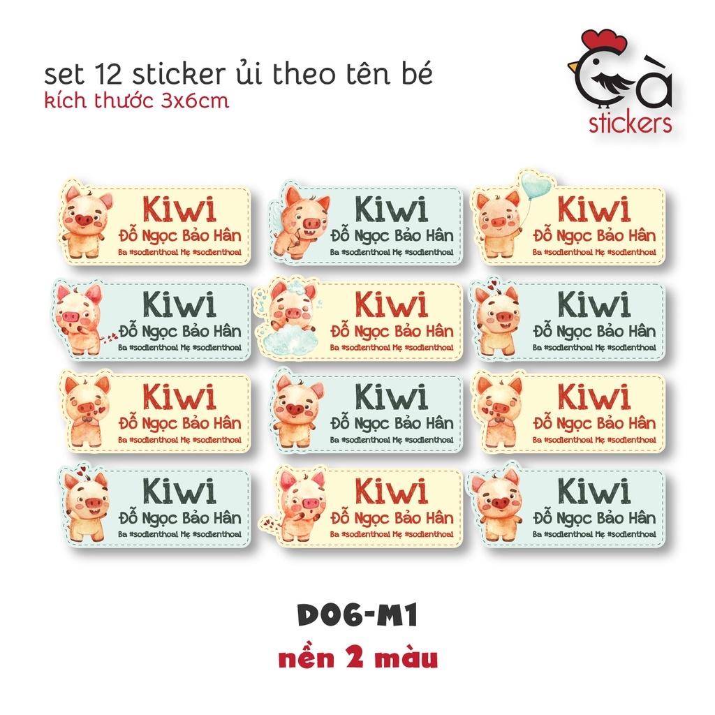 Sticker ủi áo in tên trẻ em GaStickers UT-D06- bộ 12 miếng kích thước 3 x 6 cm