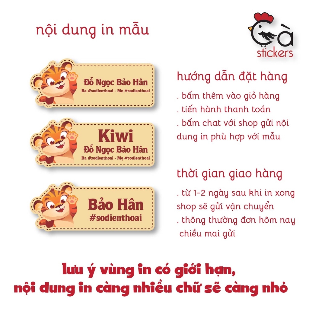 Sticker ủi áo in tên trẻ em GaStickers UT-D03- bộ 12 miếng kích thước 3 x 6 cm