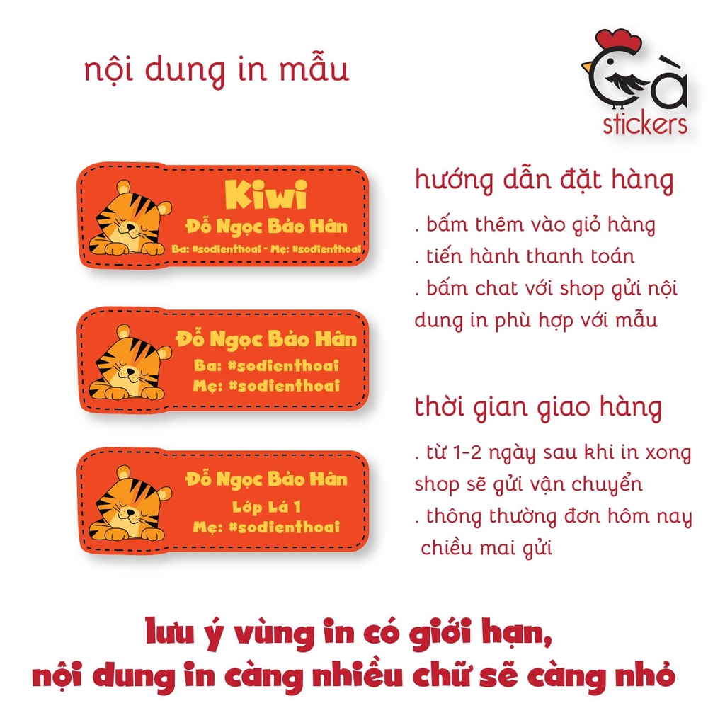 Sticker ủi áo in tên trẻ em GaStickers UT-A04 bộ 12 miếng kích thước 3 x 6 cm