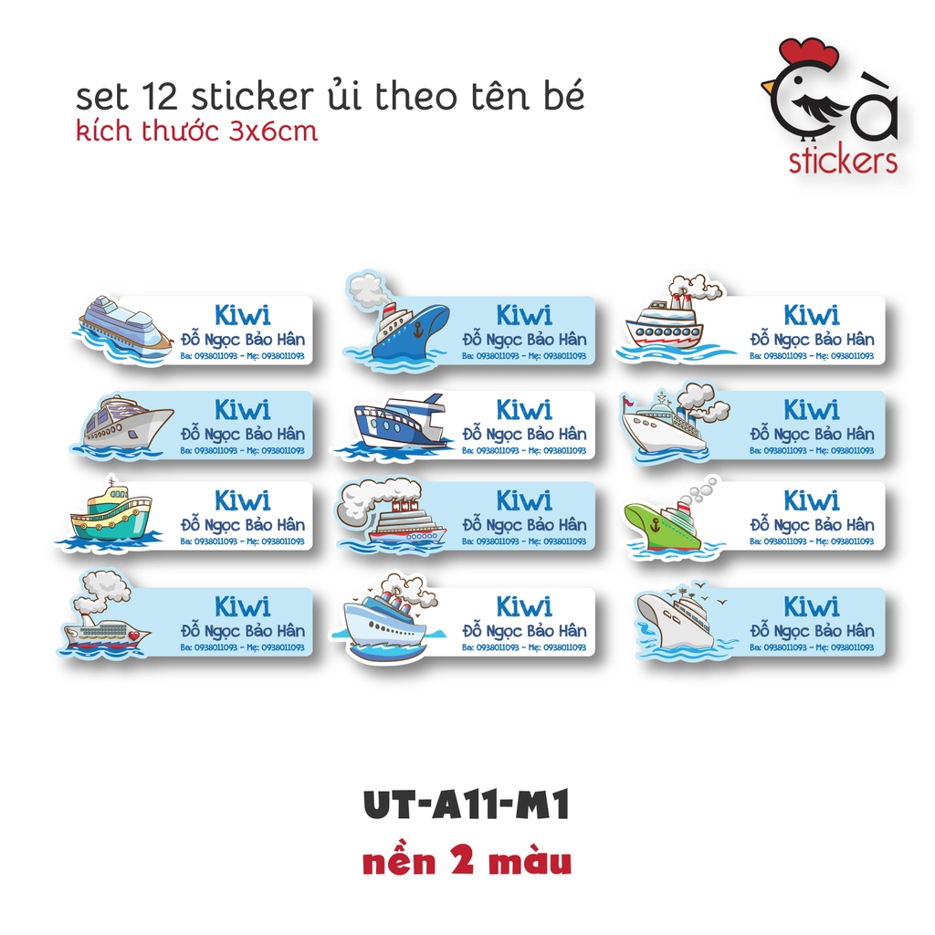 Sticker ủi áo in tên trẻ em GaStickers UT-A11 bộ 12 miếng kích thước 3 x 6 cm