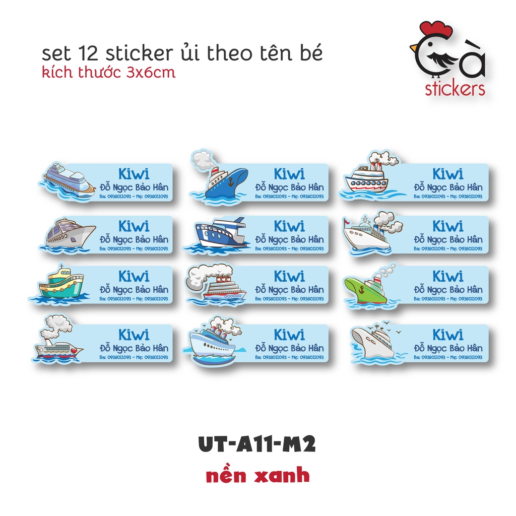Sticker ủi áo in tên trẻ em GaStickers UT-A11 bộ 12 miếng kích thước 3 x 6 cm