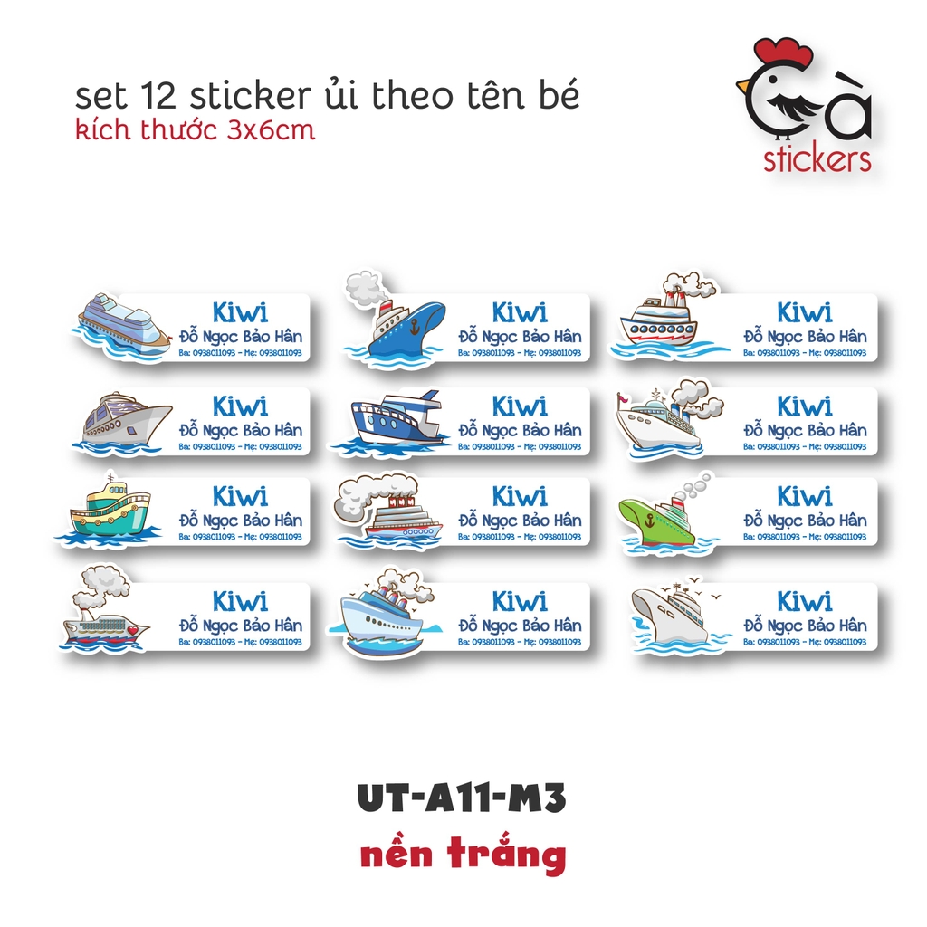 Sticker ủi áo in tên trẻ em GaStickers UT-A11 bộ 12 miếng kích thước 3 x 6 cm