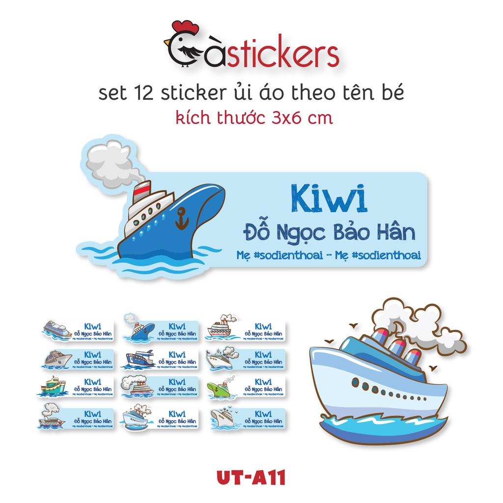 Sticker ủi áo in tên trẻ em GaStickers UT-A11 bộ 12 miếng kích thước 3 x 6 cm