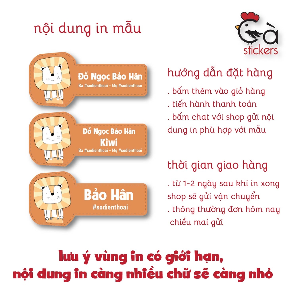 Sticker ủi áo in tên trẻ em GaStickers UT-D02 bộ 12 miếng kích thước 3 x 6 cm