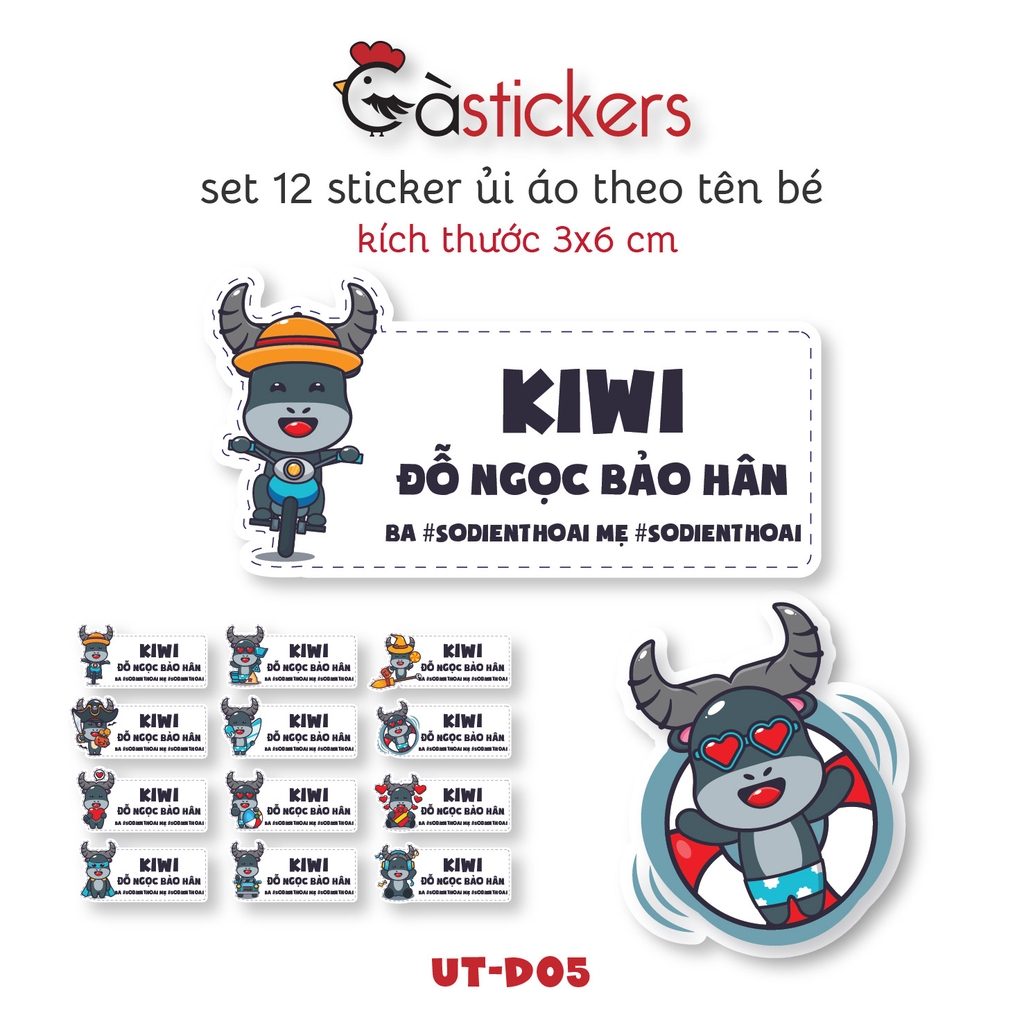 Sticker ủi áo in tên trẻ em GaStickers UT-D05- bộ 12 miếng kích thước 3 x 6 cm