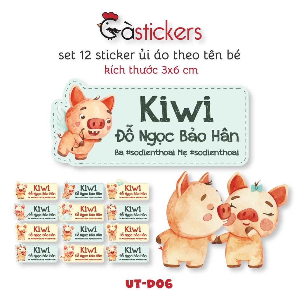 Sticker ủi áo in tên trẻ em GaStickers UT-D06- bộ 12 miếng kích thước 3 x 6 cm
