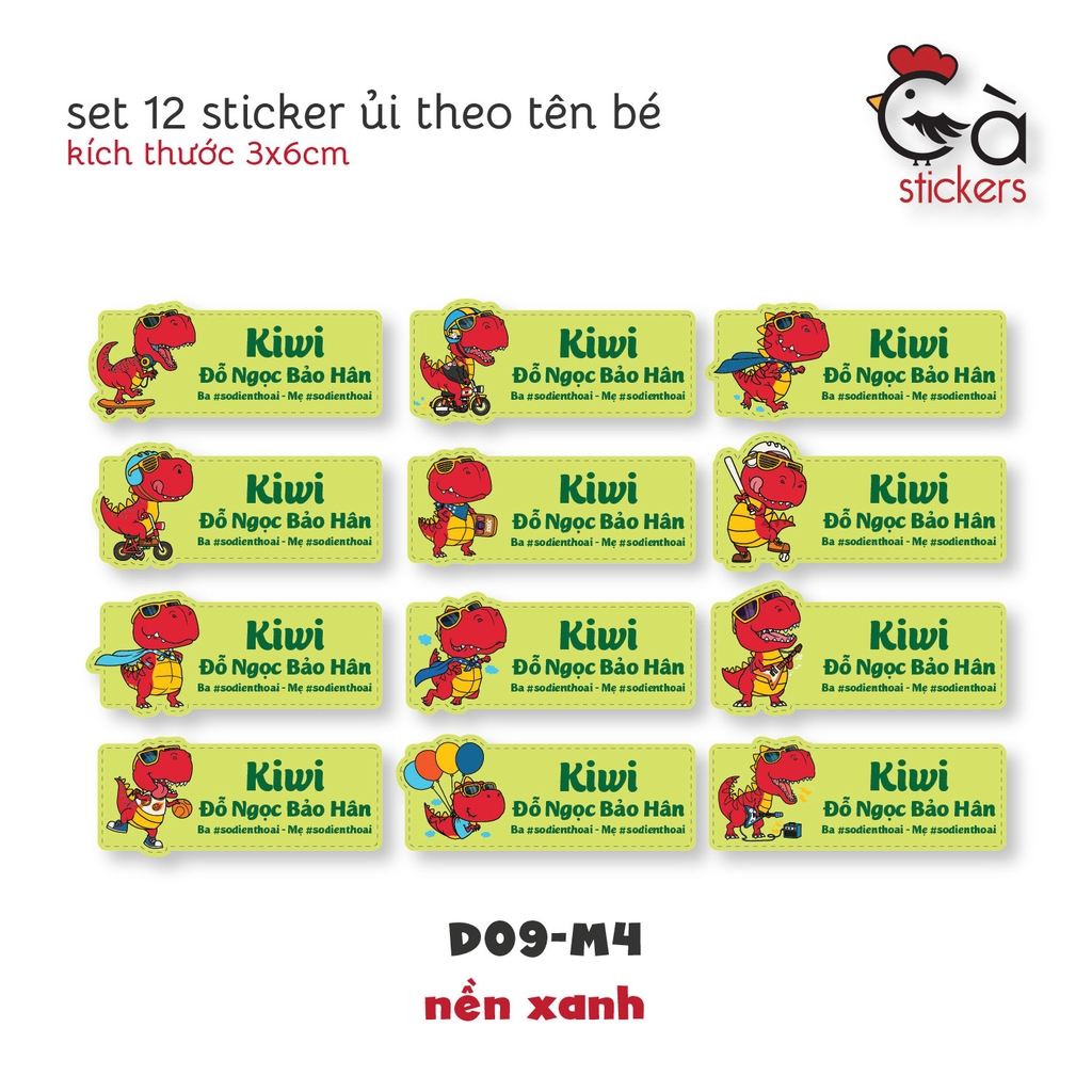 Sticker ủi áo in tên trẻ em GaStickers UT-D09- bộ 12 miếng kích thước 3 x 6 cm