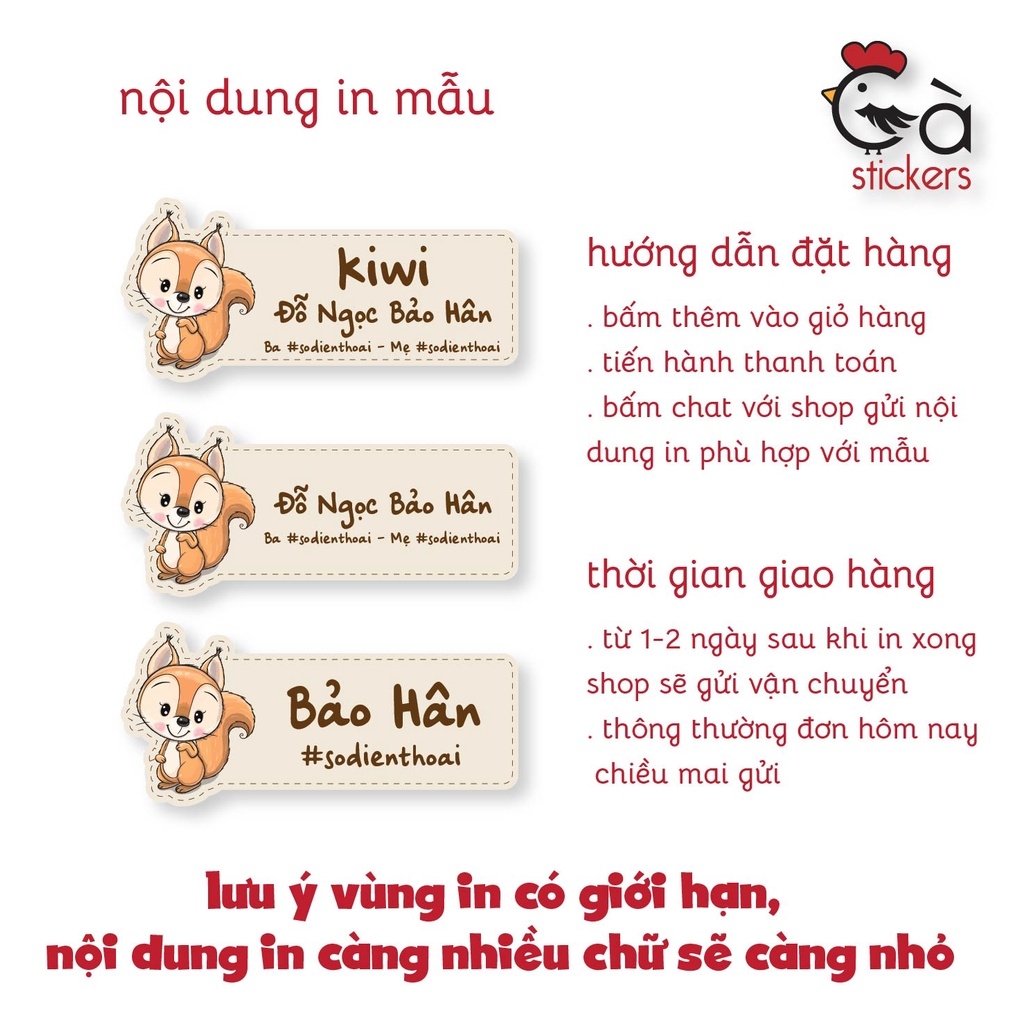 Sticker ủi áo in tên trẻ em GaStickers UT-D12- bộ 12 miếng kích thước 3 x 6 cm
