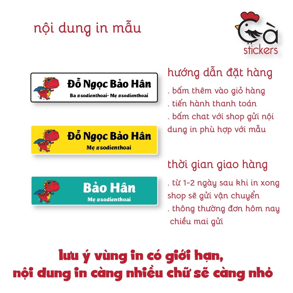 Sticker ủi áo in tên trẻ em GaStickers UT-N09- bộ 40 miếng kích thước 1,4 x 6 cm