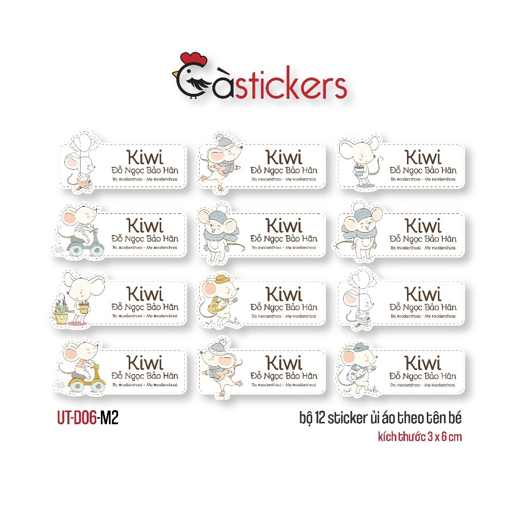 Sticker ủi áo in tên trẻ em GaStickers UT-D07- bộ 12 miếng kích thước 3 x 6 cm