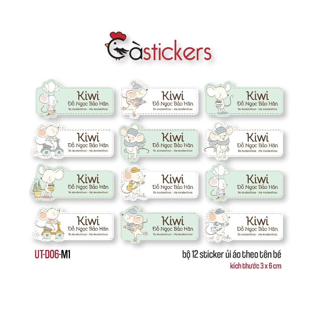 Sticker ủi áo in tên trẻ em GaStickers UT-D07- bộ 12 miếng kích thước 3 x 6 cm