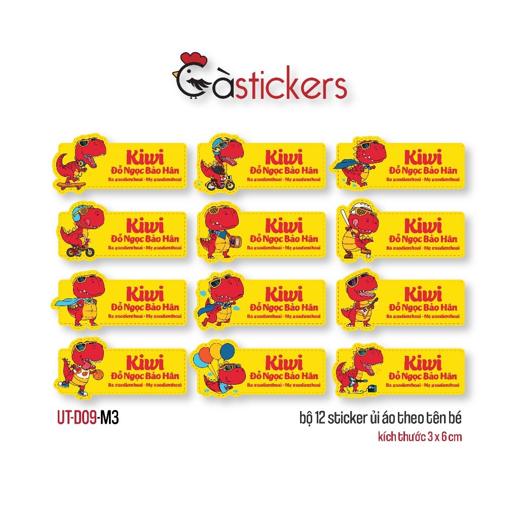 Sticker ủi áo in tên trẻ em GaStickers UT-D09- bộ 12 miếng kích thước 3 x 6 cm