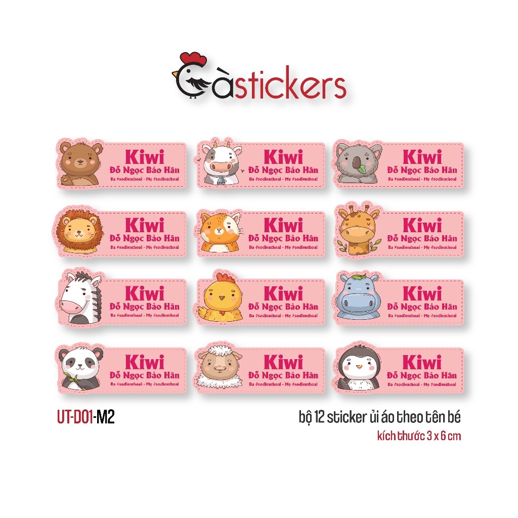 Sticker ủi áo in tên trẻ em GaStickers UT-D01- bộ 12 miếng kích thước 3 x 6 cm