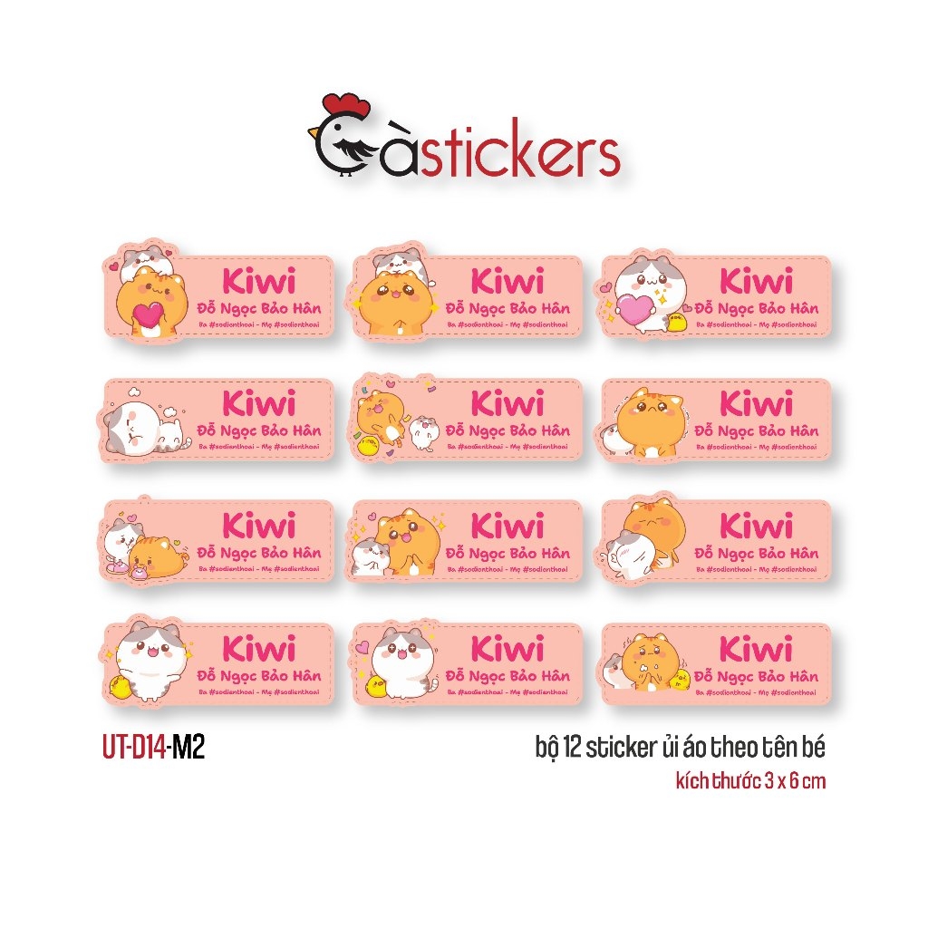 Sticker ủi áo in tên trẻ em GaStickers UT-D14- bộ 12 miếng kích thước 3 x 6 cm