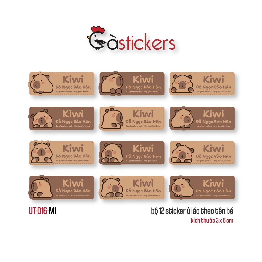 Sticker ủi áo in tên trẻ em GaStickers UT-D16- bộ 12 miếng kích thước 3 x 6 cm