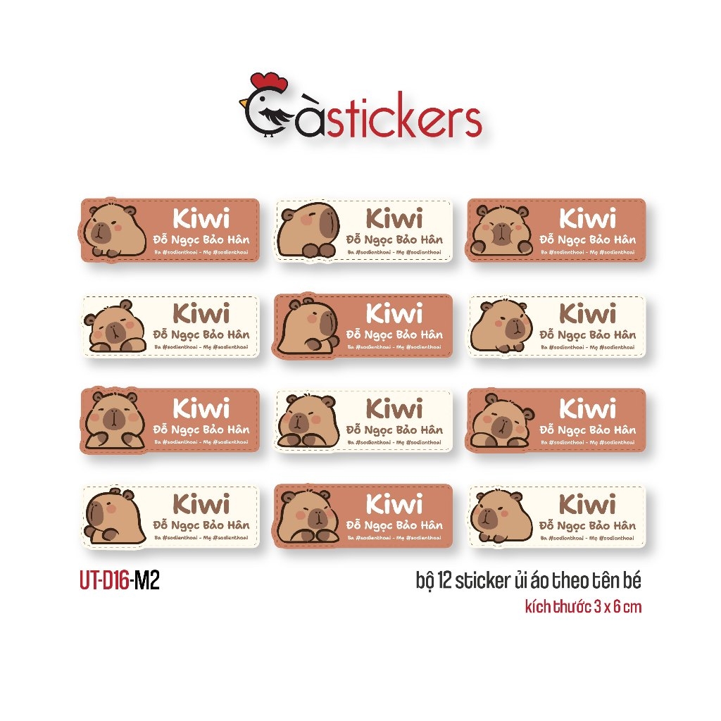 Sticker ủi áo in tên trẻ em GaStickers UT-D16- bộ 12 miếng kích thước 3 x 6 cm